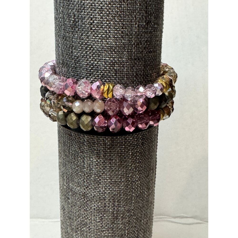 Erimish Pink Crystal Bracelet Stack Set | Gold Beaded Layered Bracelets
